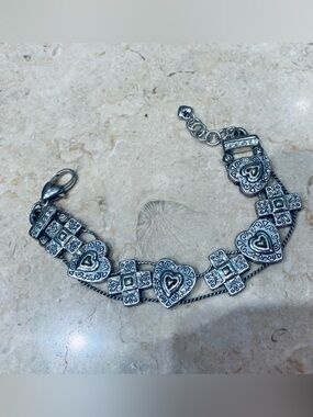 Vintage Brighton Hearts Heart Cross Crossing Two Tone Crystal Bracelet